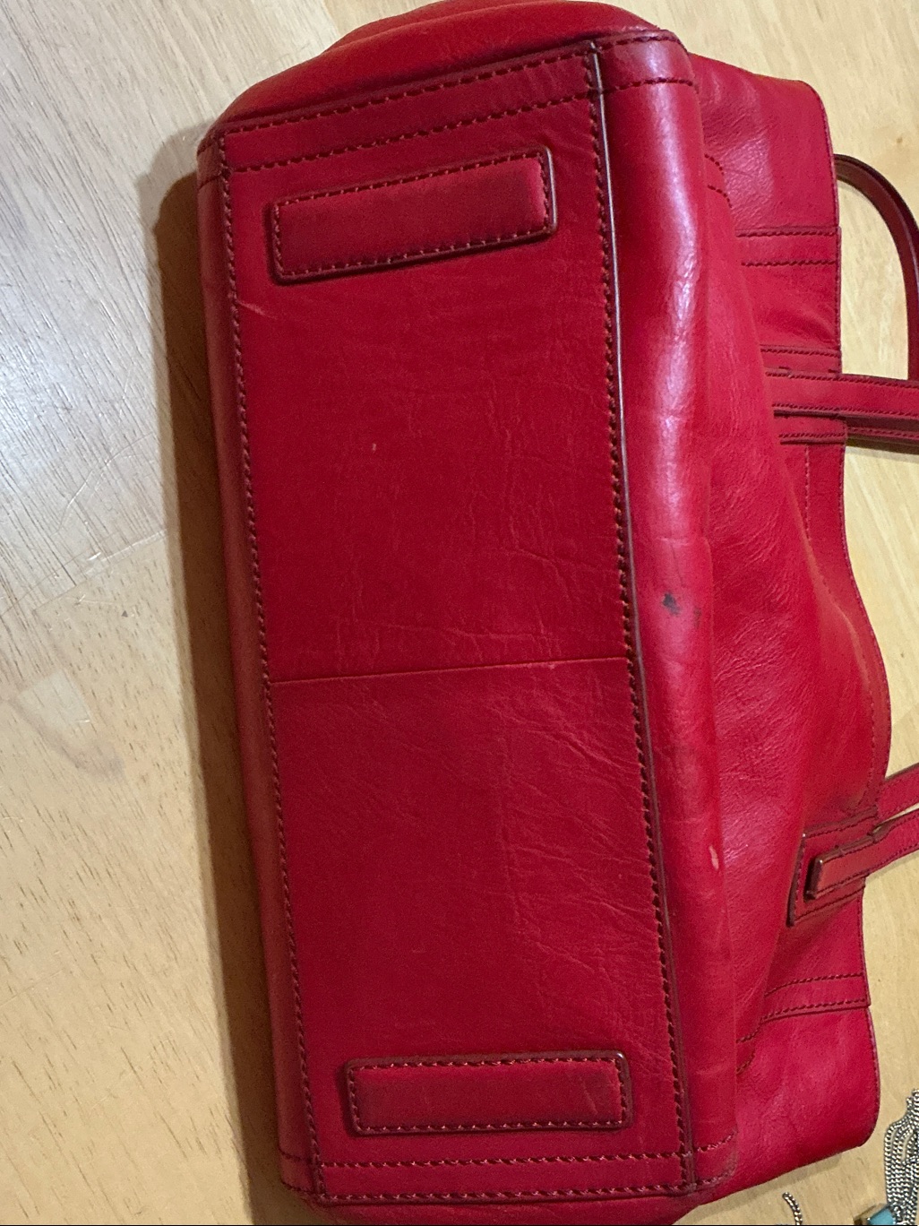 Fossil Red Leather Tote With Key Charm — image 3 of 8